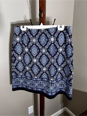 Talbots Navy and Light Blue Geometric Mini Skirt